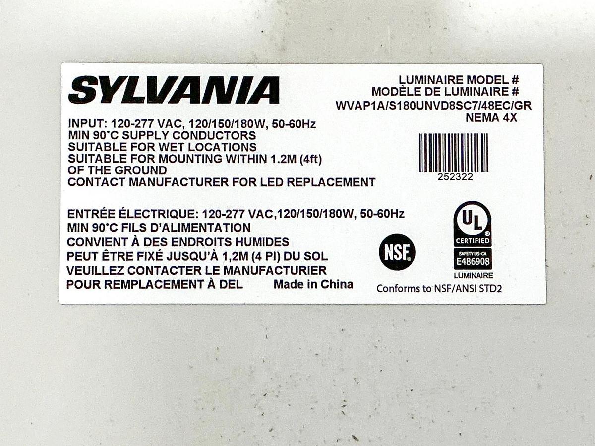 New Sylvania WVAP1A/S180UNVD8SC7/48EC/GR Lamp Fixture 180W 400W 277V 65415-0