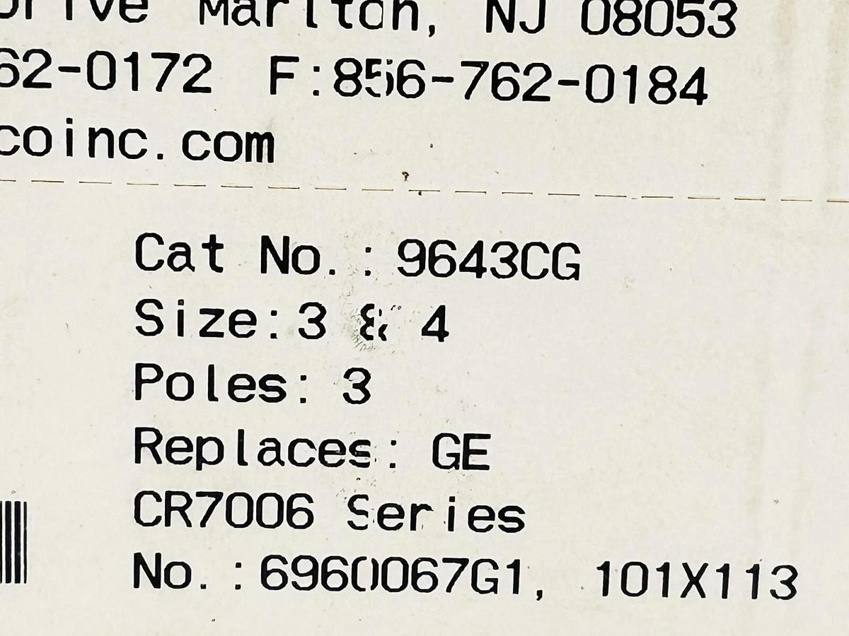 New Repco 9643CG Contact Kit GE CR7006 Replacement Size 4 3 Pole