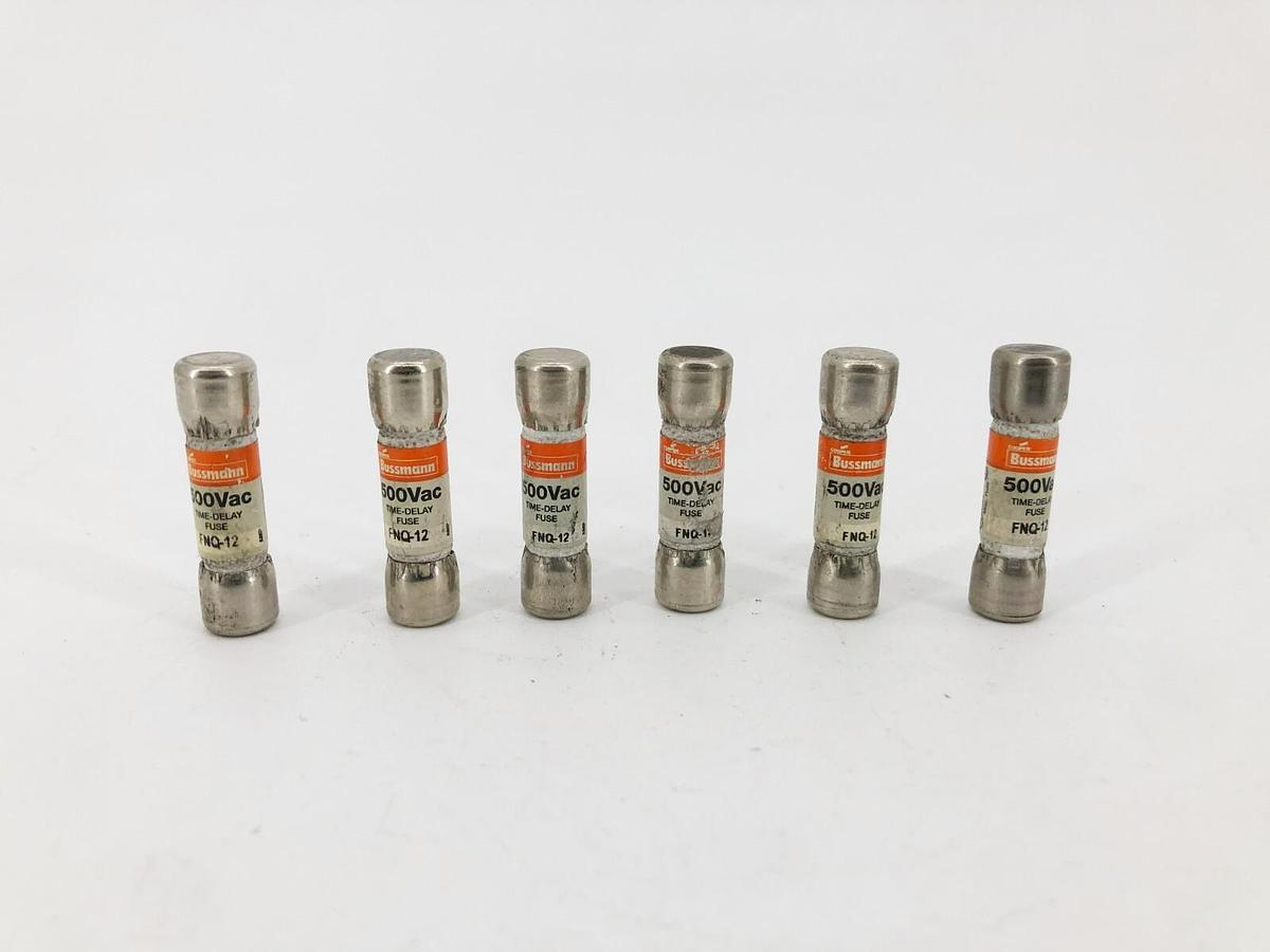 Lot of 6 New Bussmann FNQ-12 Time Delay Fuses 12A 500V