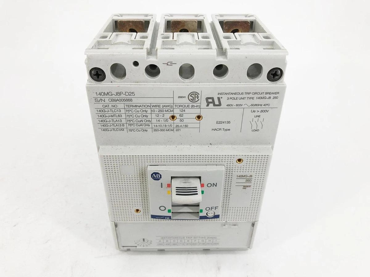 New Allen Bradley 140MG-J8P-D25 Circuit Breaker 480-600V 250A 3P J-Frame No Box