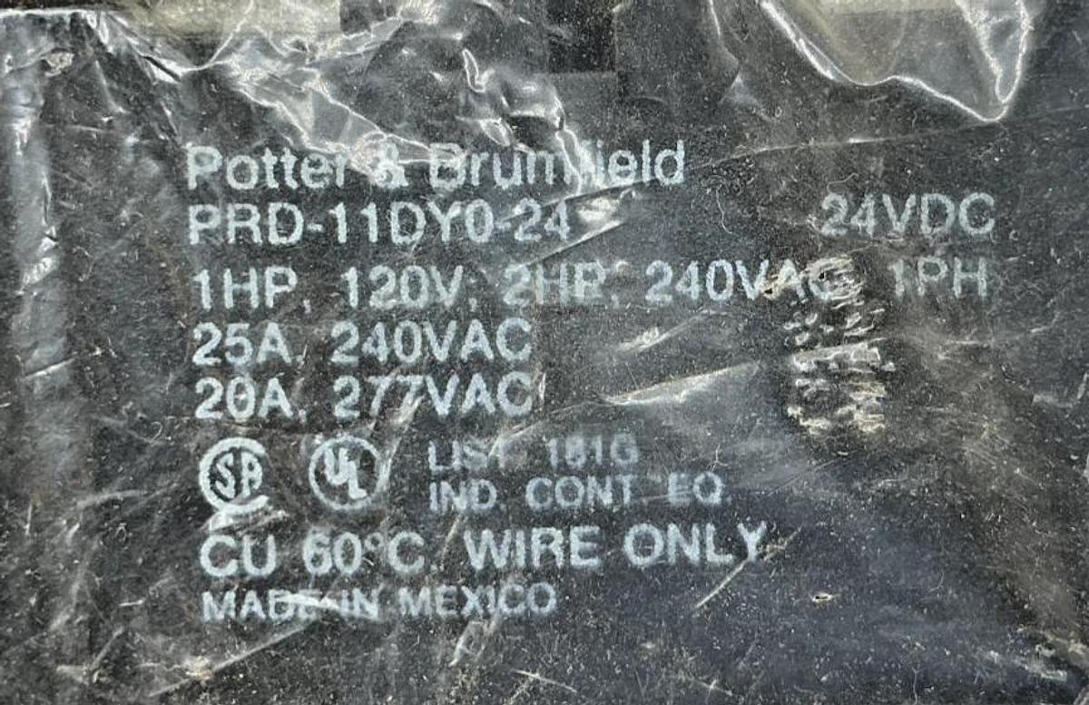 New Potter & Brumfield PRD-11DY0-24 Power Relay Coil-24VDC 1PH 25A 277V