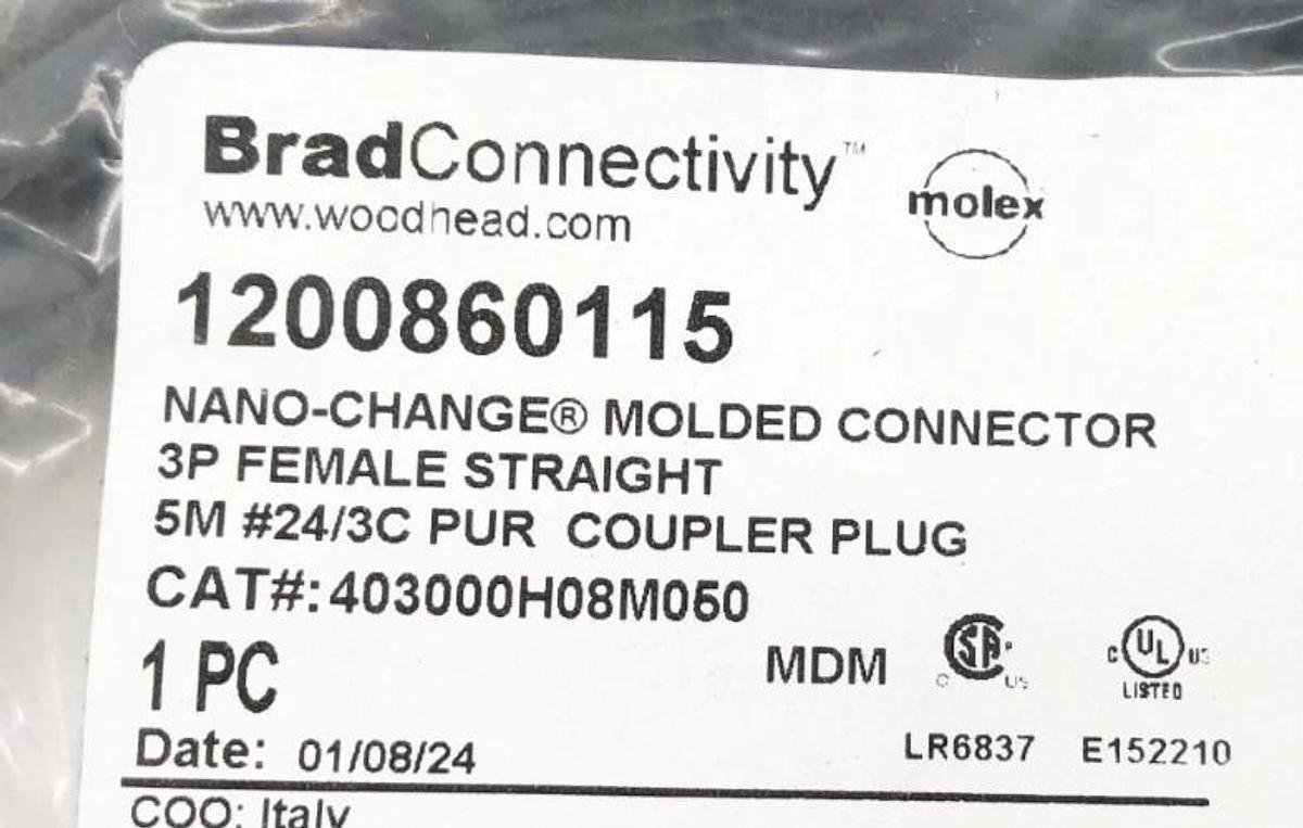 New Brad Connectivity 1200860115 Molded Connector 3P Female Straight