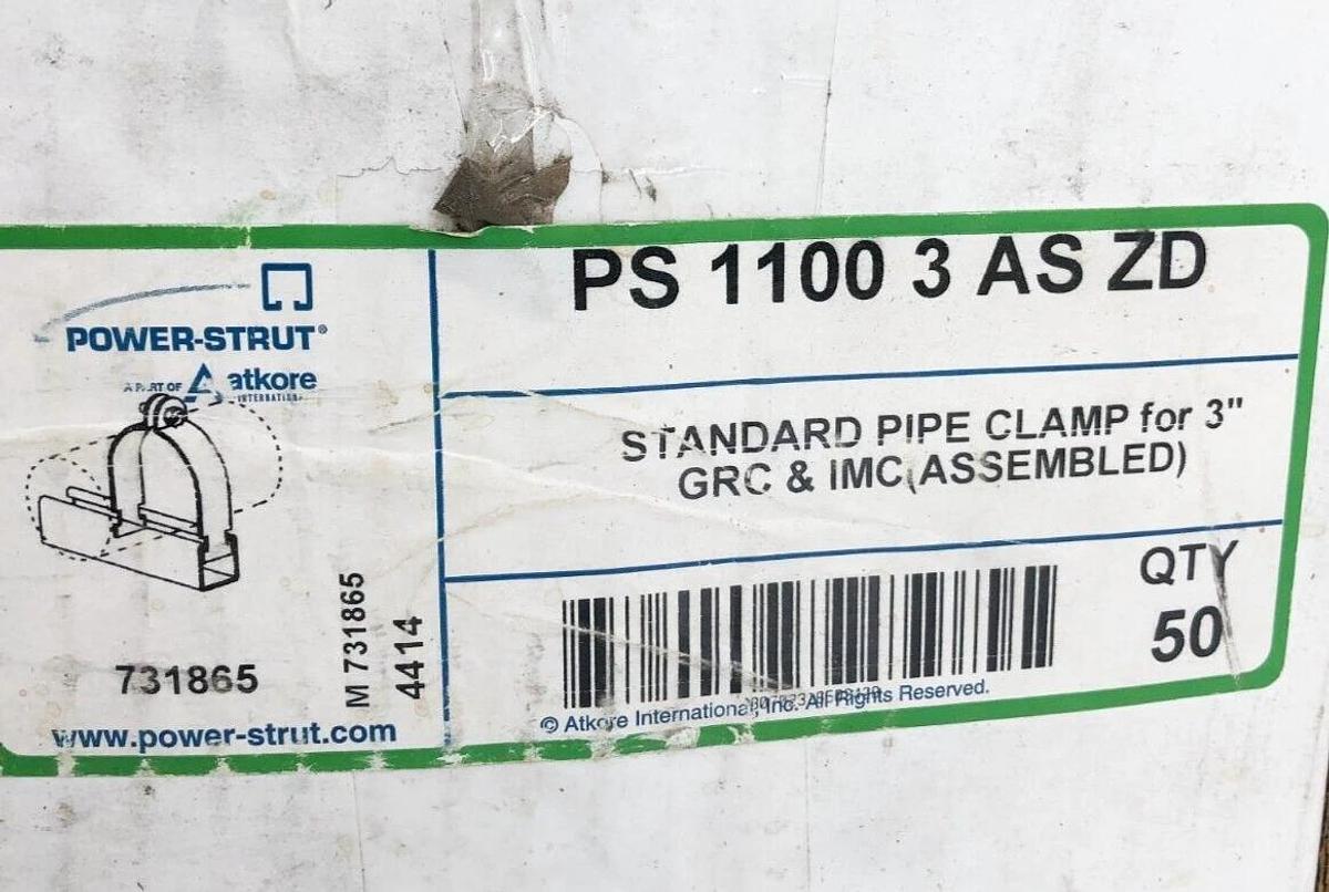 Box of 50 Power-Strut PS-1100-3-AS-ZD 3" Pipe Clamps GRC & IMC