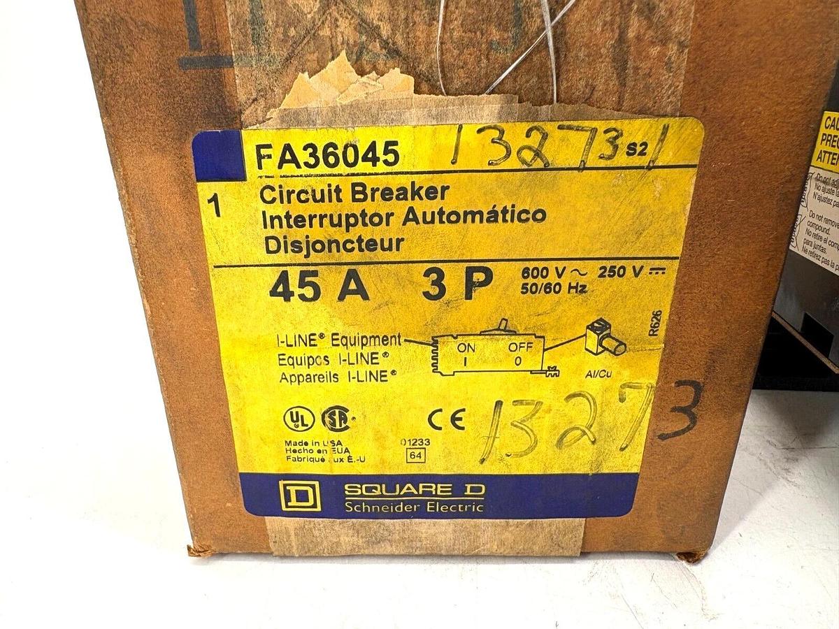 New Square D FA36045 Circuit Breaker 45A 600V 3P