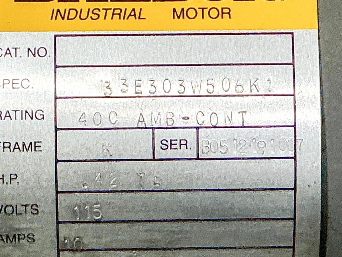 Used Baldor 6422014 Gear Motor .42 HP 1PH 115V 20:1 Ratio 85RPM 33E303W506K1