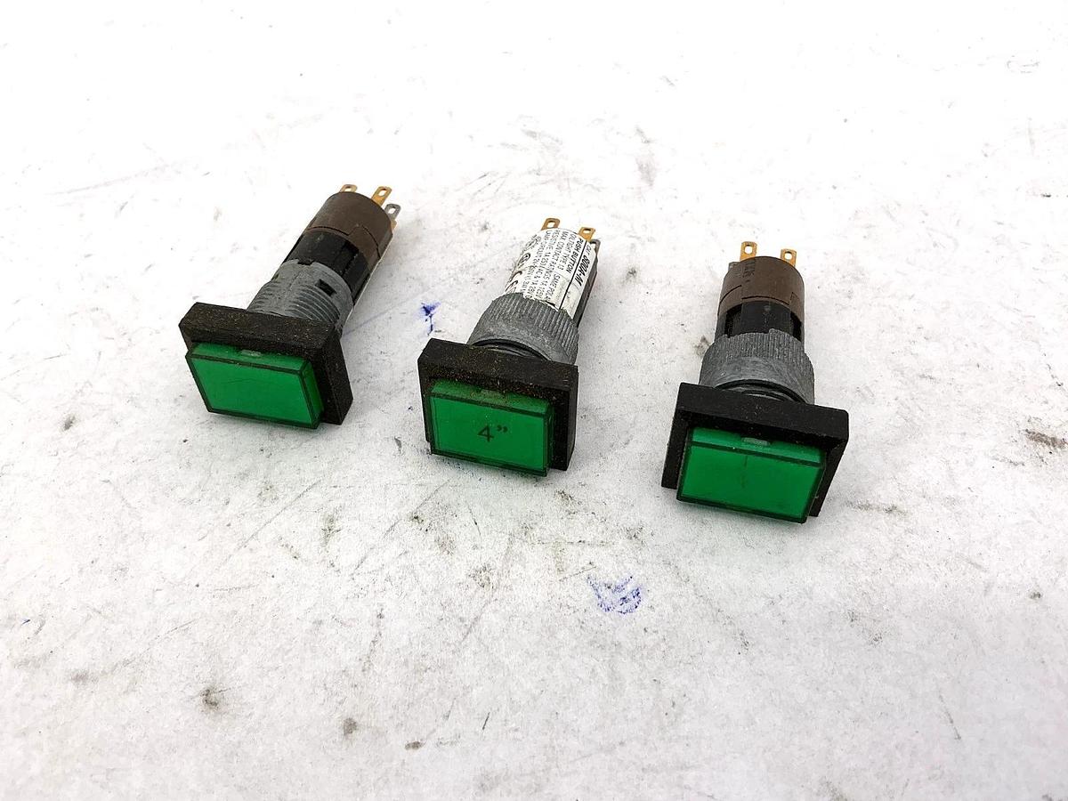 Used Lot of 3 Allen Bradley 800A-M Ser B Momentary Contact Pushbutton Rectangle Green