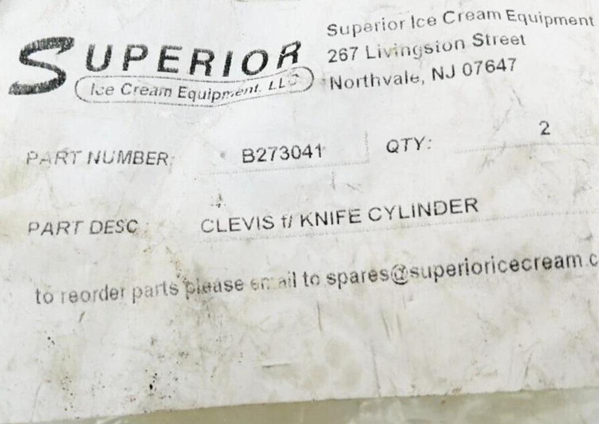 New Lot of 4 Superior Ice Cream Equipment B273041 Clevis Knife Cylinder