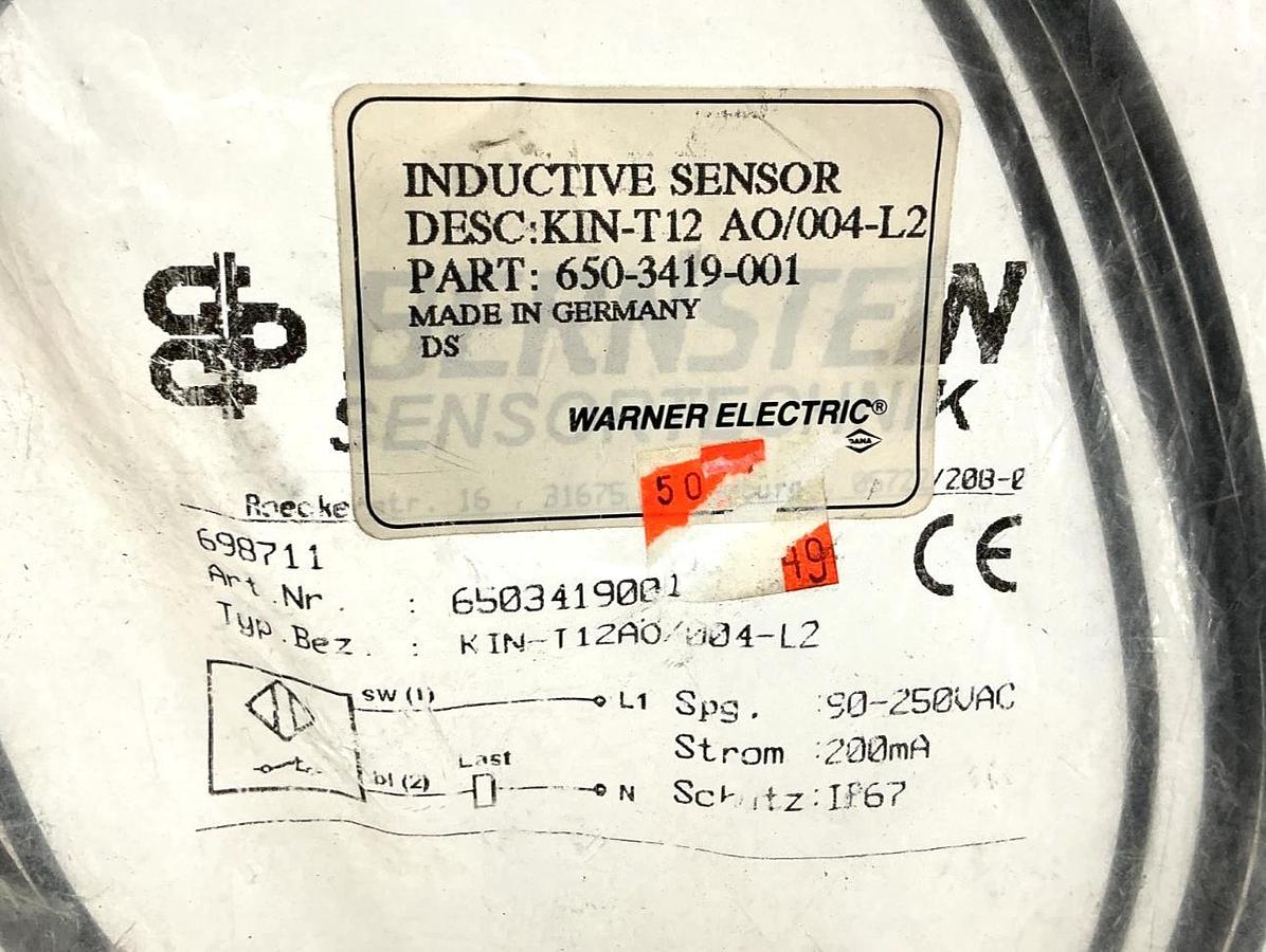 New Bernstein 650-3419-001 Inductive Sensor 90-250VAC 200mA KIN-T12 A0/004-L2