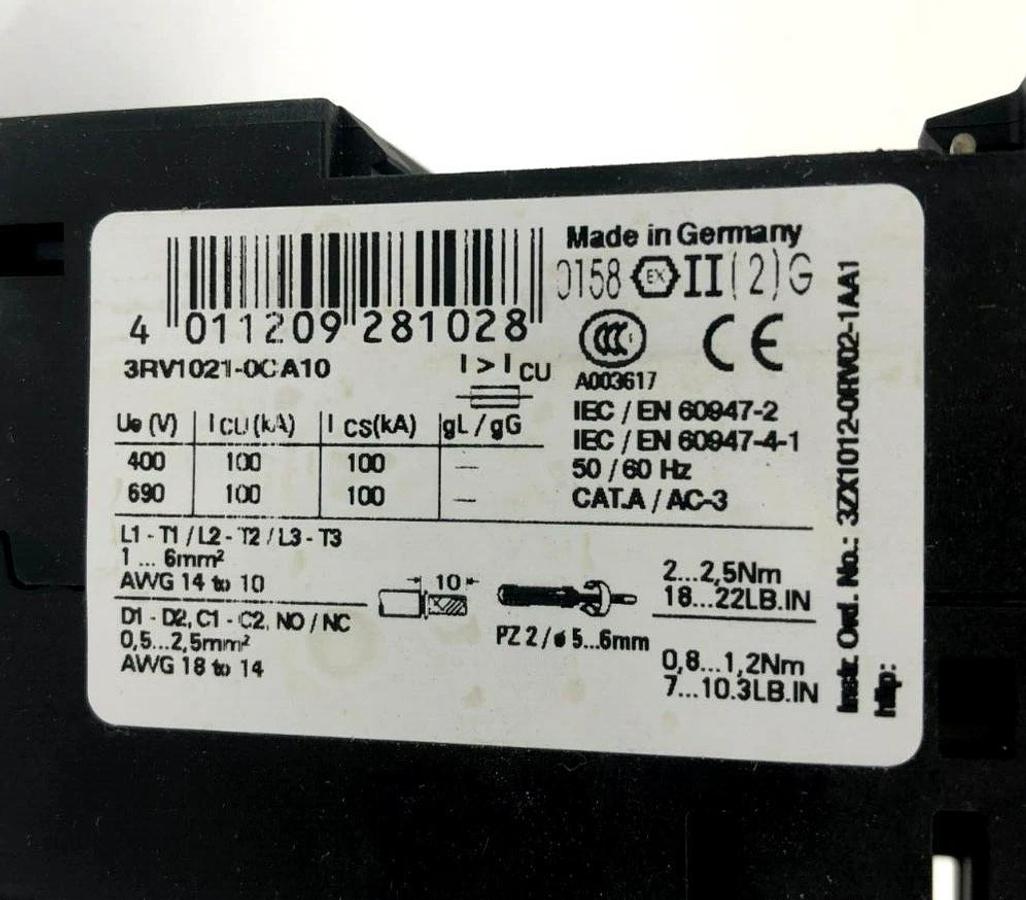 New Siemens 3RV1021-0CA10 Circuit Breaker