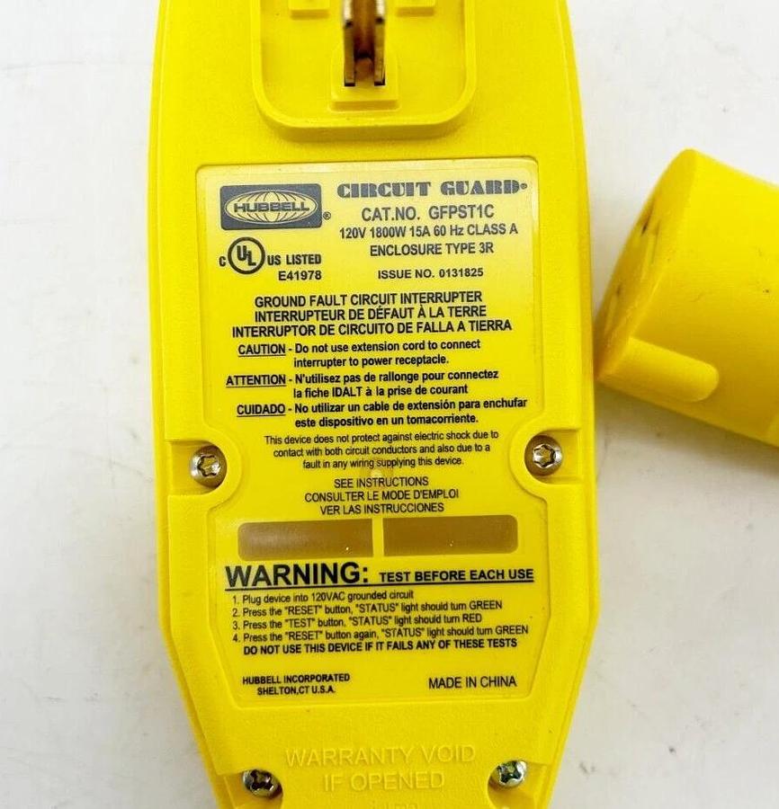 Hubbell GFPST1C Plug 15A 120V 1800W 60Hz 3R