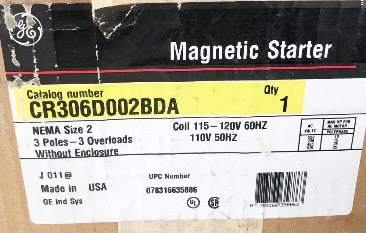 New GE General Electric CR306D002BDA Starter 120V 45A 3P Size 2