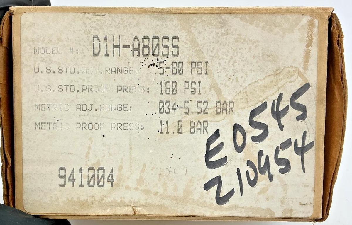 New Barksdale D1H-A80SS Pressure or Vacuum Actuated Switch Adj Range 0.5-80PSI