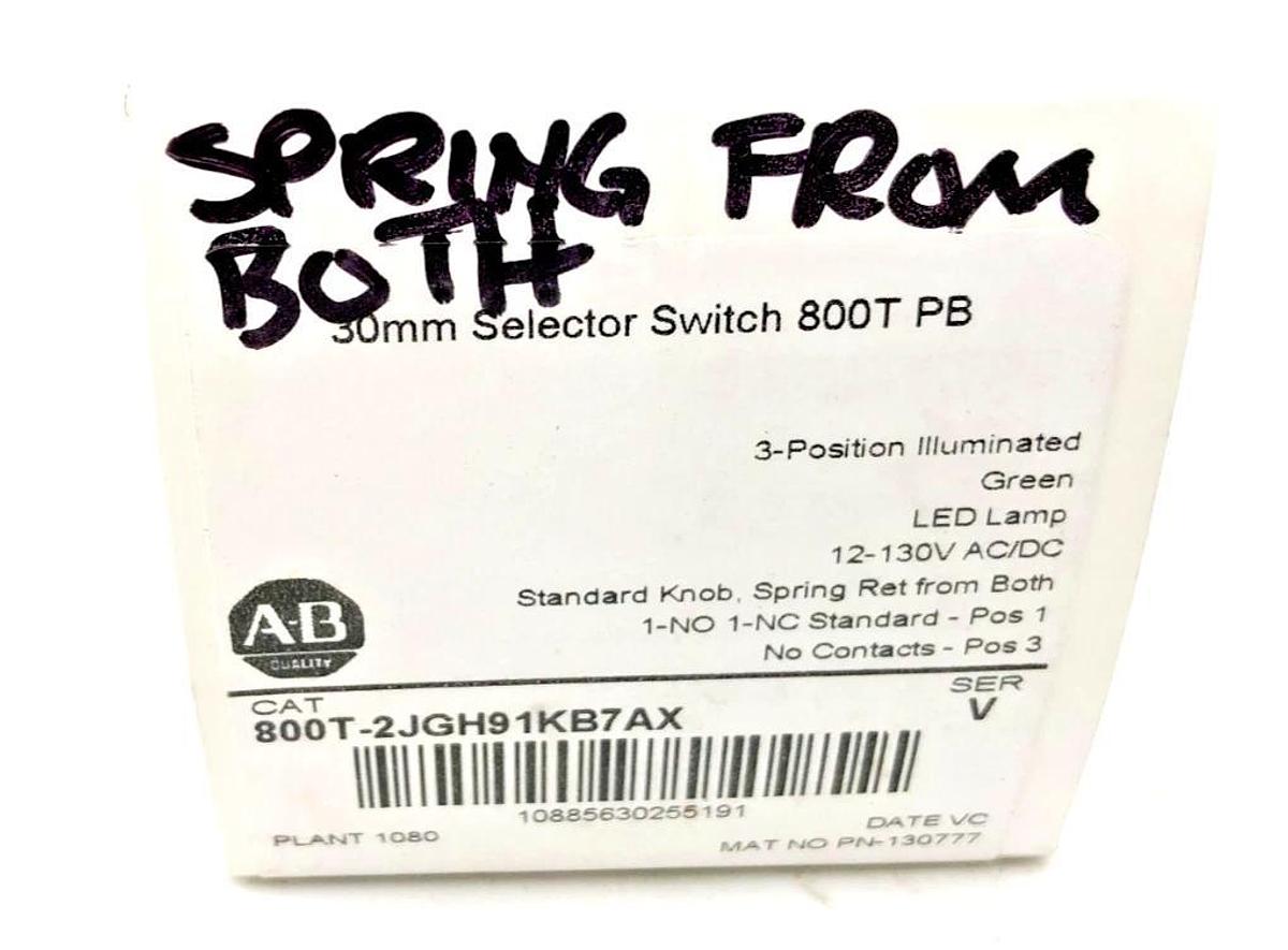 New Allen-Bradley 800T-2JGH91KB7AX Green Illuminated Pushbutton 12-130VAC/DC