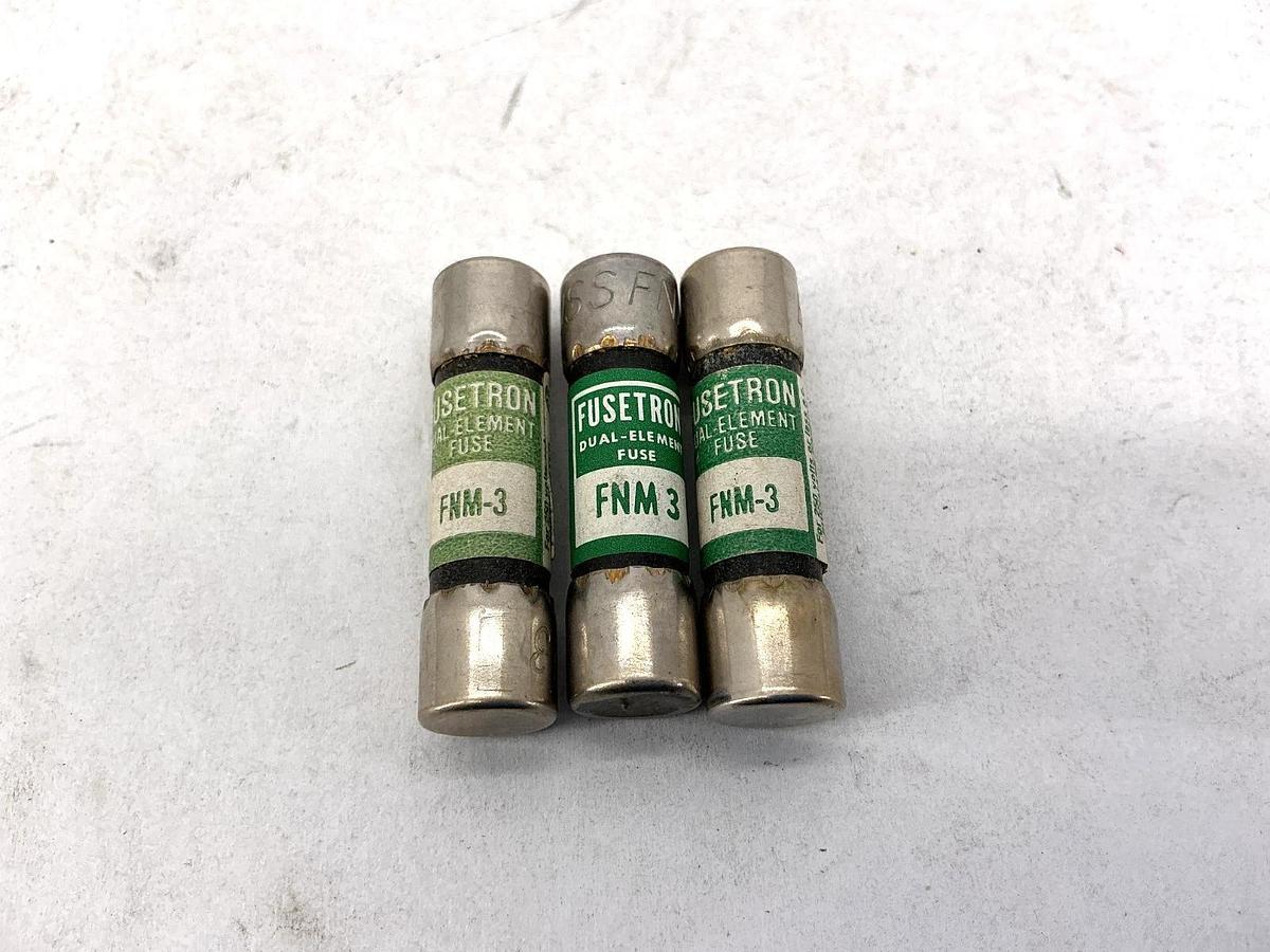 Lot of 3 New Bussmann FNM-3 Fusetron Dual-Element Fuse 3A 250V