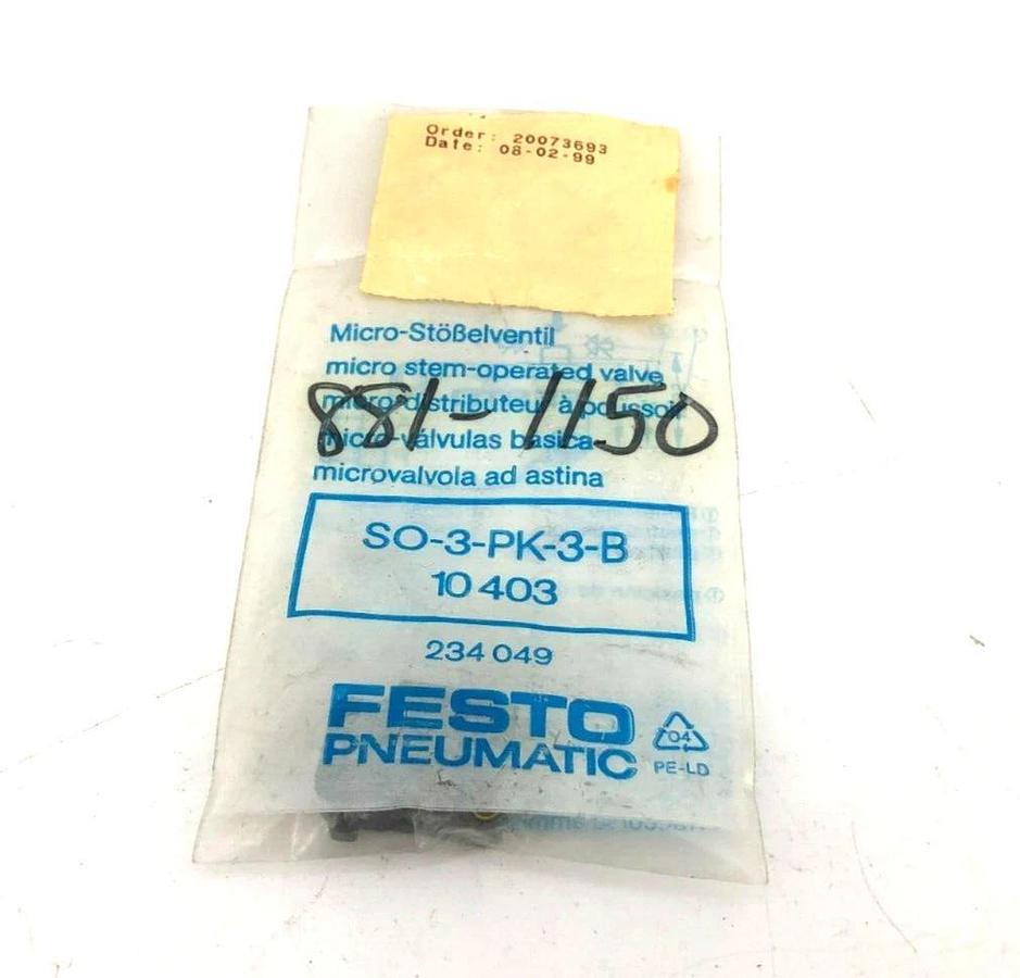 New Festo SO-3-PK-3-B Air Switch 1.8mm 3/2 Open 0.95 to 8 BAR 10403