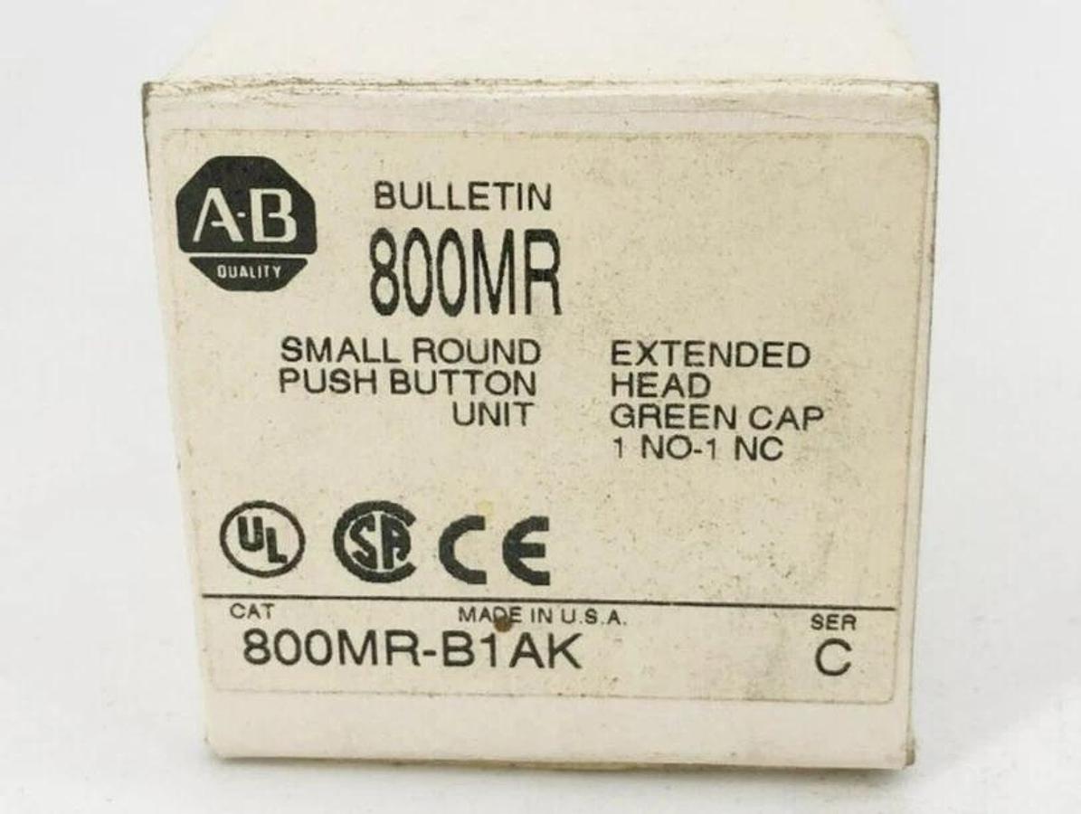 New Allen Bradley 800MR-B1AK Small Round Extended Pushbutton Green Ser. C