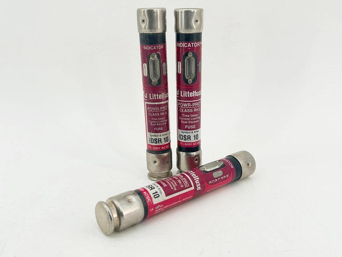 New Lot of 3 Littelfuse IDSR-10 Time Delay Dual Element Fuse 10A 600V Class RK5