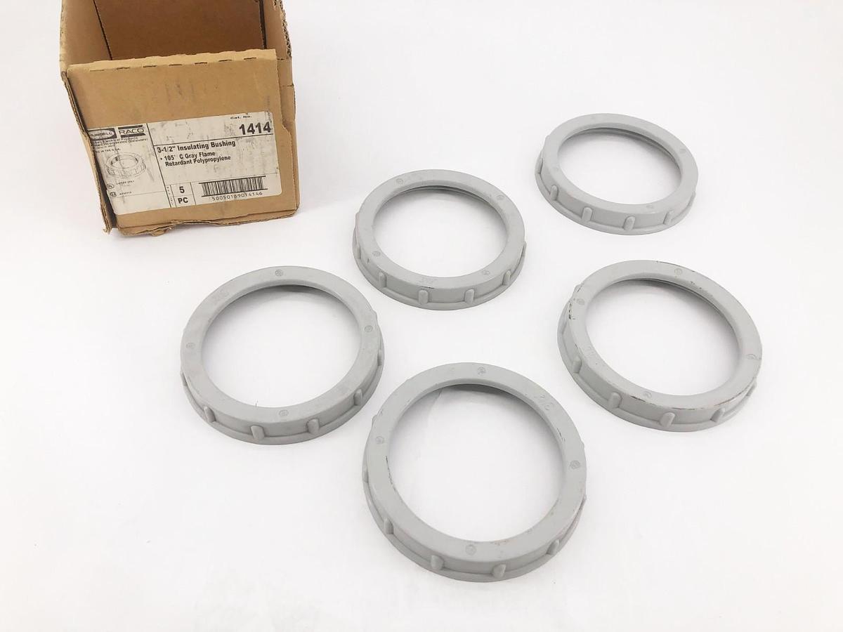 Box of 5 New Hubbell Raco 1414 Insulating Bushing Polypropylene 3-1/2"