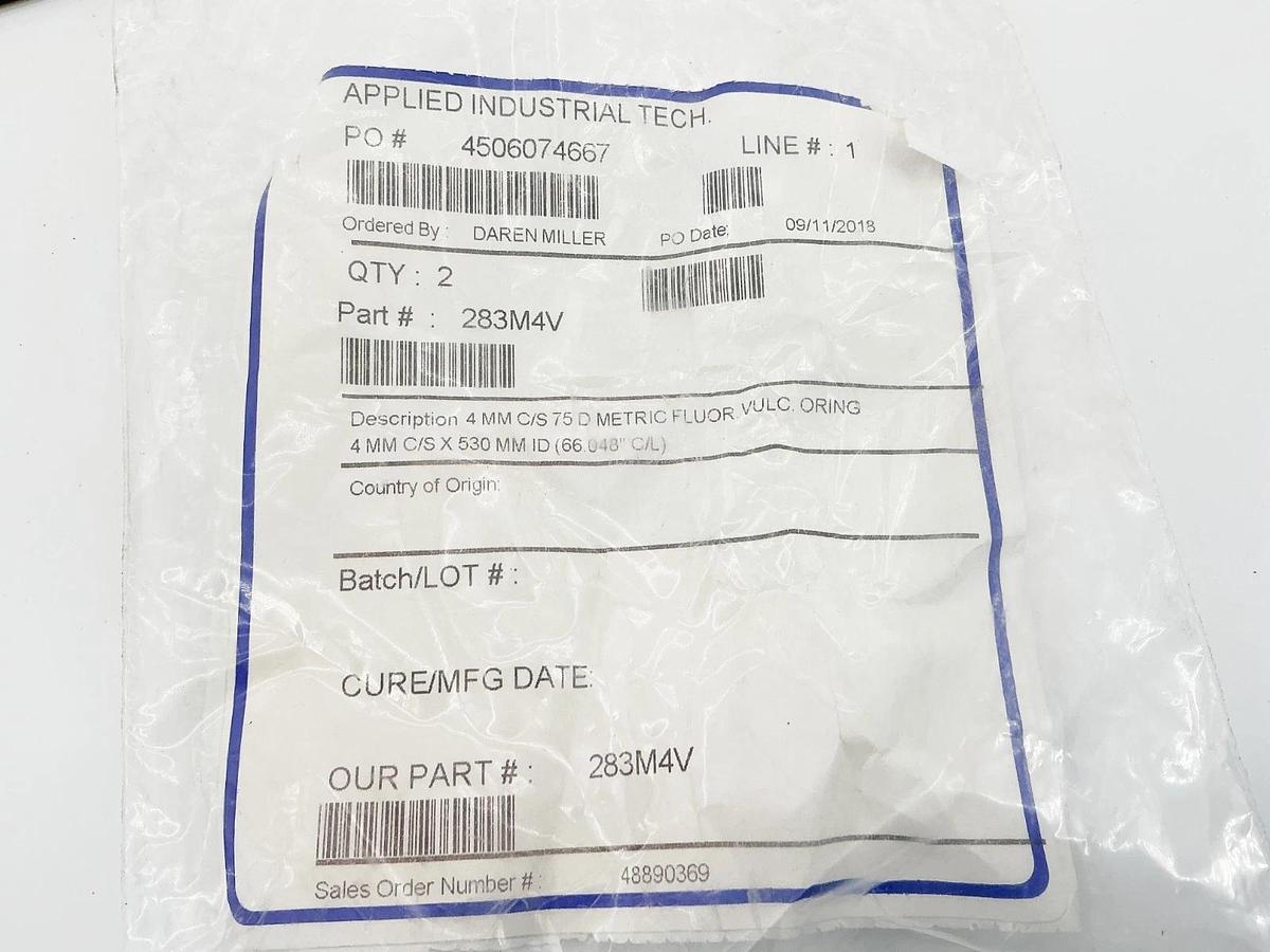 New Lot of 2 Applied Industrial Tech 283M4V O-Rings 4MM C/SMM ID (66.048" C/L)