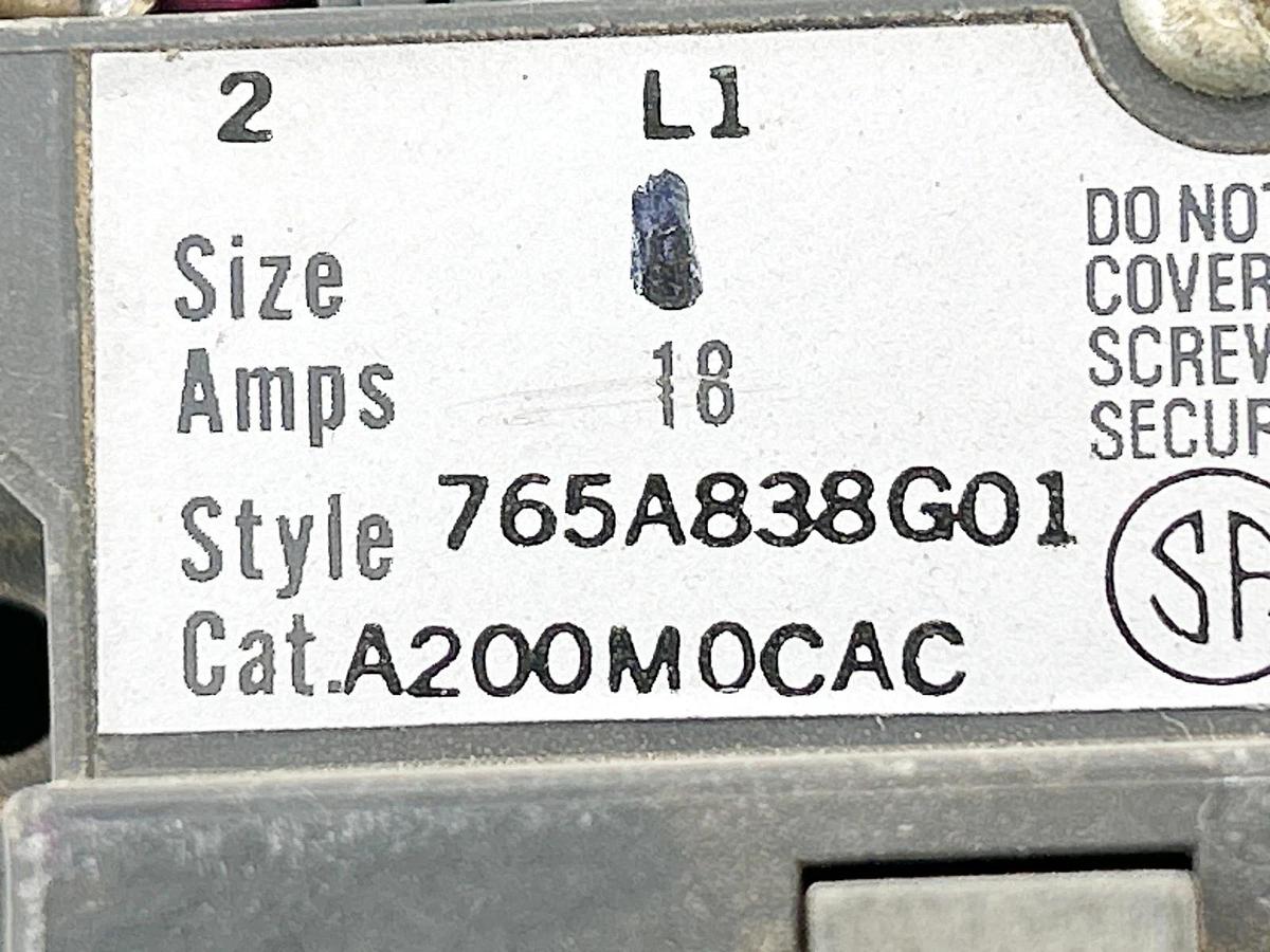 Used Westinghouse A200M0CAC Motor Starter 3P Size 0 18A 120V 5HP 480V 50/60Hz