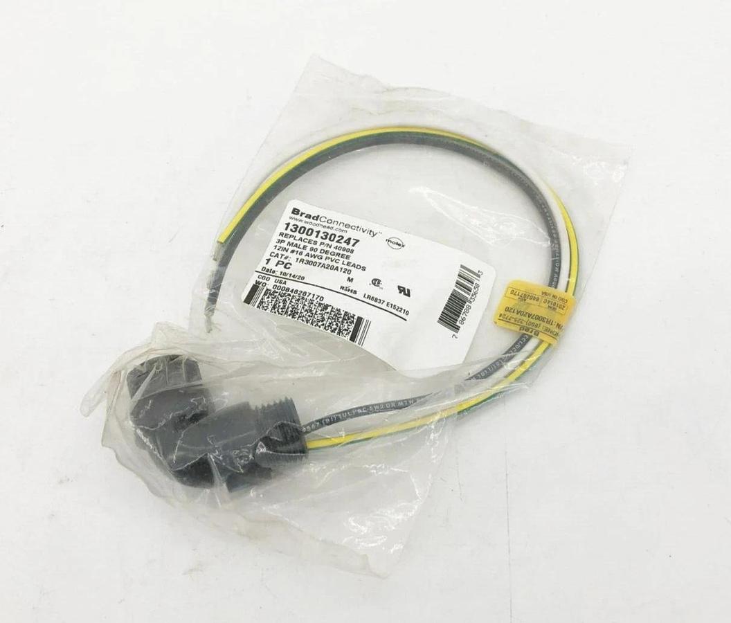 New Brad Connectivity 1300130247 Receptacle 3P Male 90° 12" 16 AWG