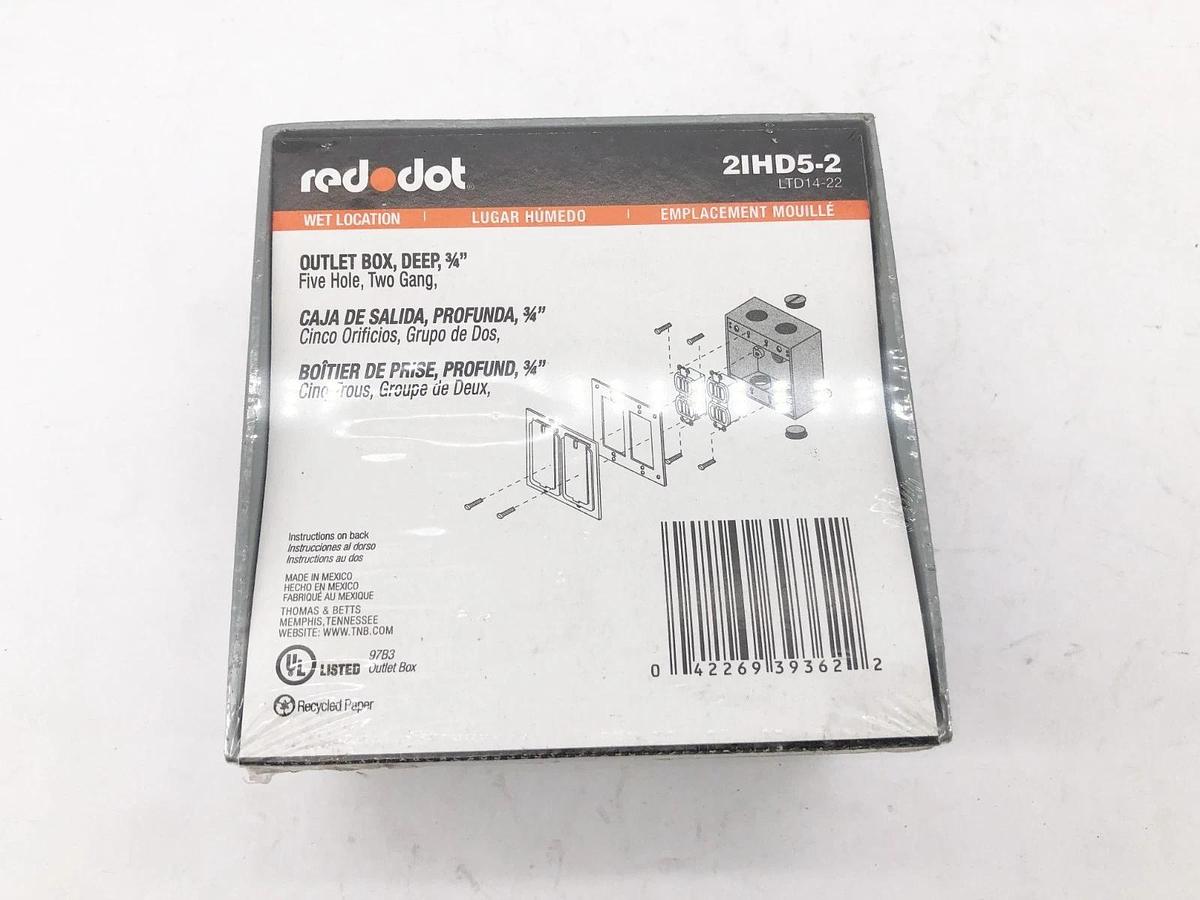 Lot of 2 New Red Dot 2IHD5-2 Weatherproof Outlet Box 3/4" 5-Hole 2-Gang LTD14-22