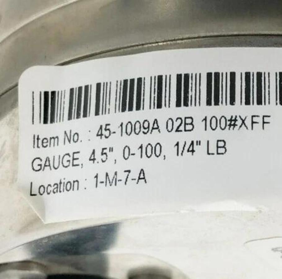 Used Ashcroft 45-1009-A-02B-100# Pressure Gauge 4-1/2" Dia. 0-100psi 1/4" Back