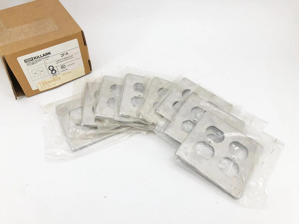 Box of 8 New Killark 2FA Stamped Aluminum Covers For 2 Duplex Receptacles