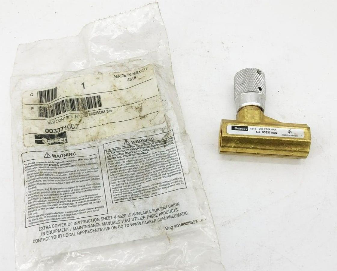 New Parker 003371002 Flow Control Valve 3/8" Brass