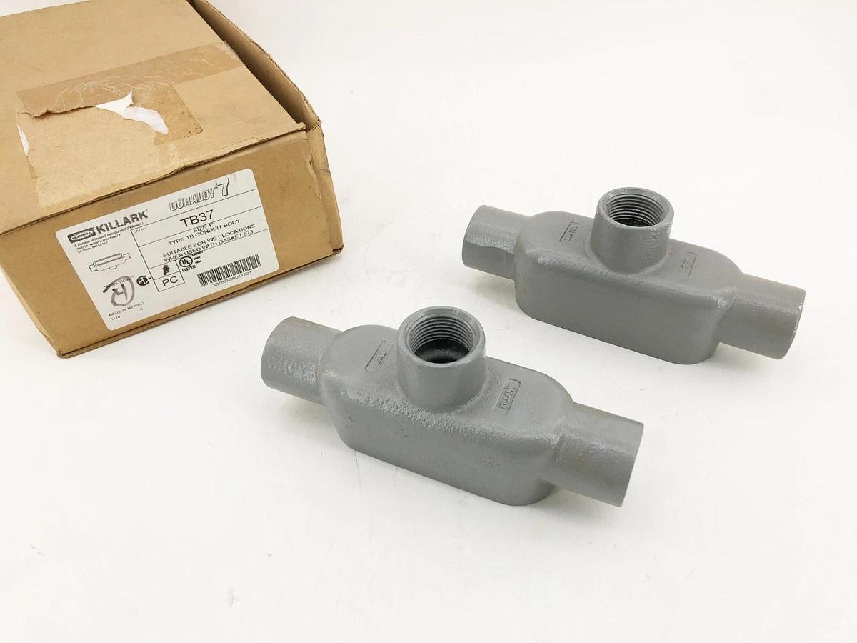 Box of 2 New Killark TB37 1" Rigid Iron Conduit Outlet Bodies Duraloy 7