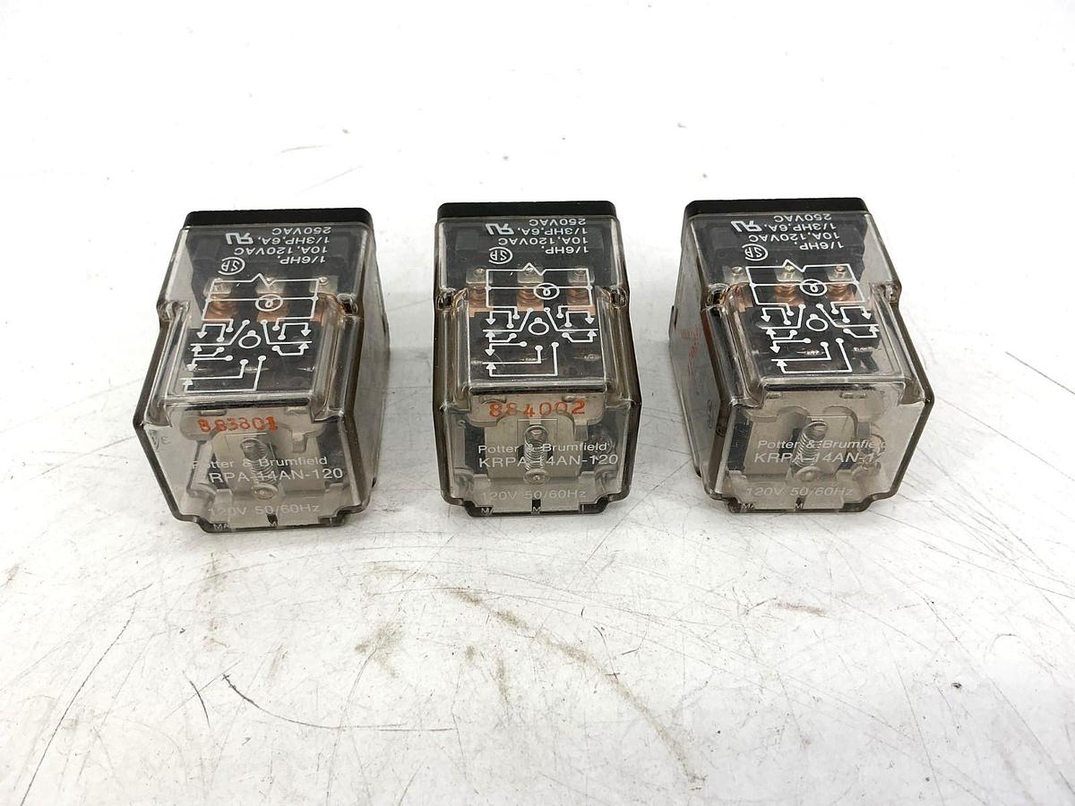Lot of 3 New Potter & Brumfield KRPA-14AN-120 Relay 3-Pole 11-Pin 10A 120V Coil