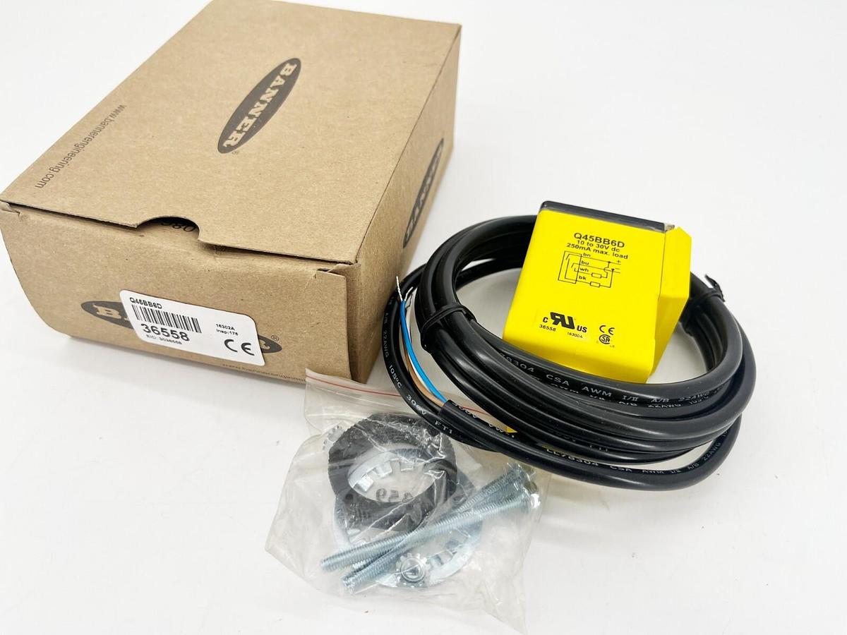 New Banner Engineering Q45BB6D Rugged Rectangle Diffuse Sensor 36558 45cm Range