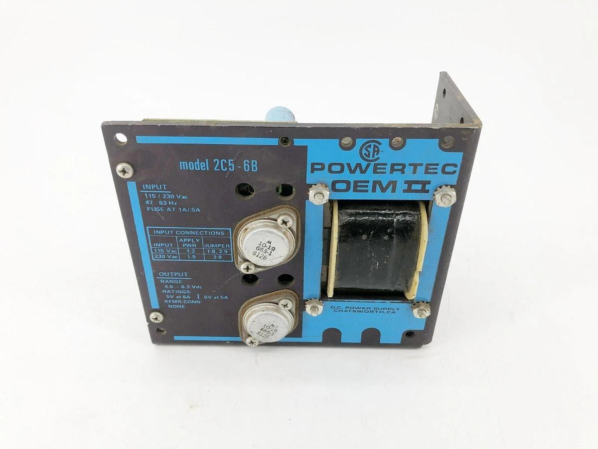 Used Powertec OEM II 2C5-6B Power Supply Input: 115/230VAC Output: 4.5-6.36VDC