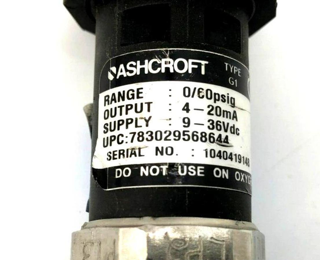 Used Ashcroft G17M0242DO60# Pressure Transducer 0 To 60 PSI (Missing Parts)