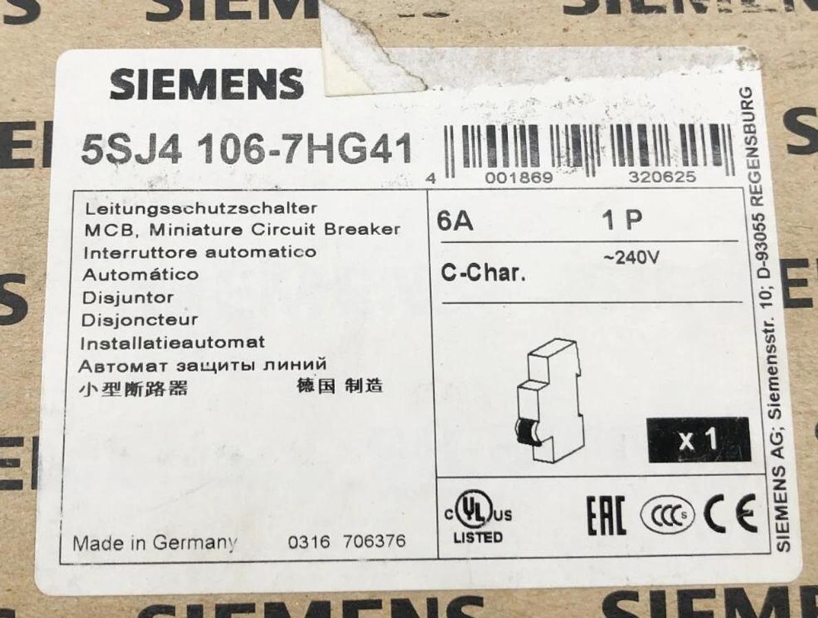 New Siemens 5SJ4 106-7HG41 Miniaure Circuit Breaker 1P 6A 240V