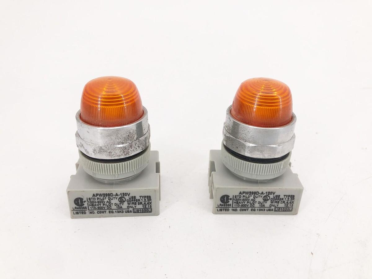 Used Lot of 2 Idec APW299D-A-120V Amber Pilot Lights 24V