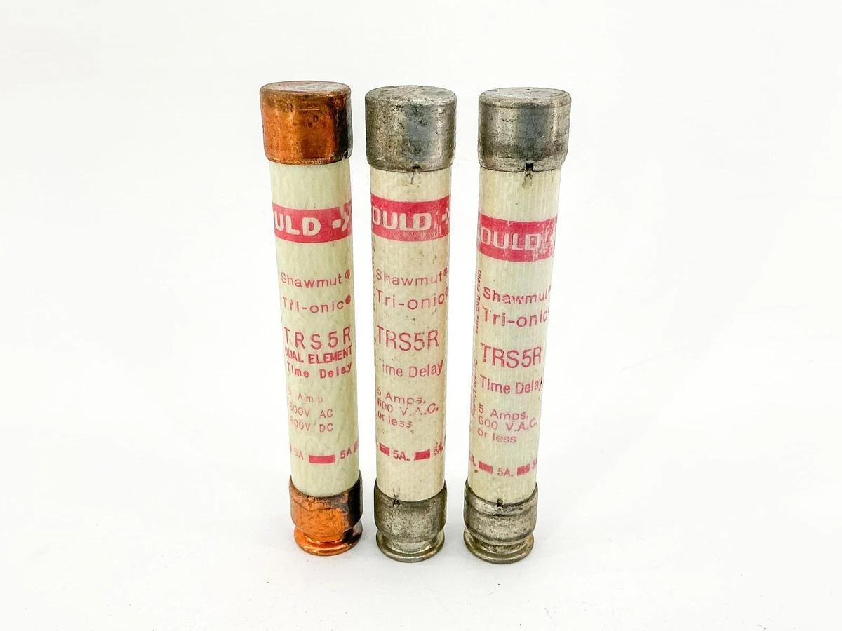 New Lot of 3 Gould TRS5R Time Delay Fuses 5A 600VAC/DC - No Box
