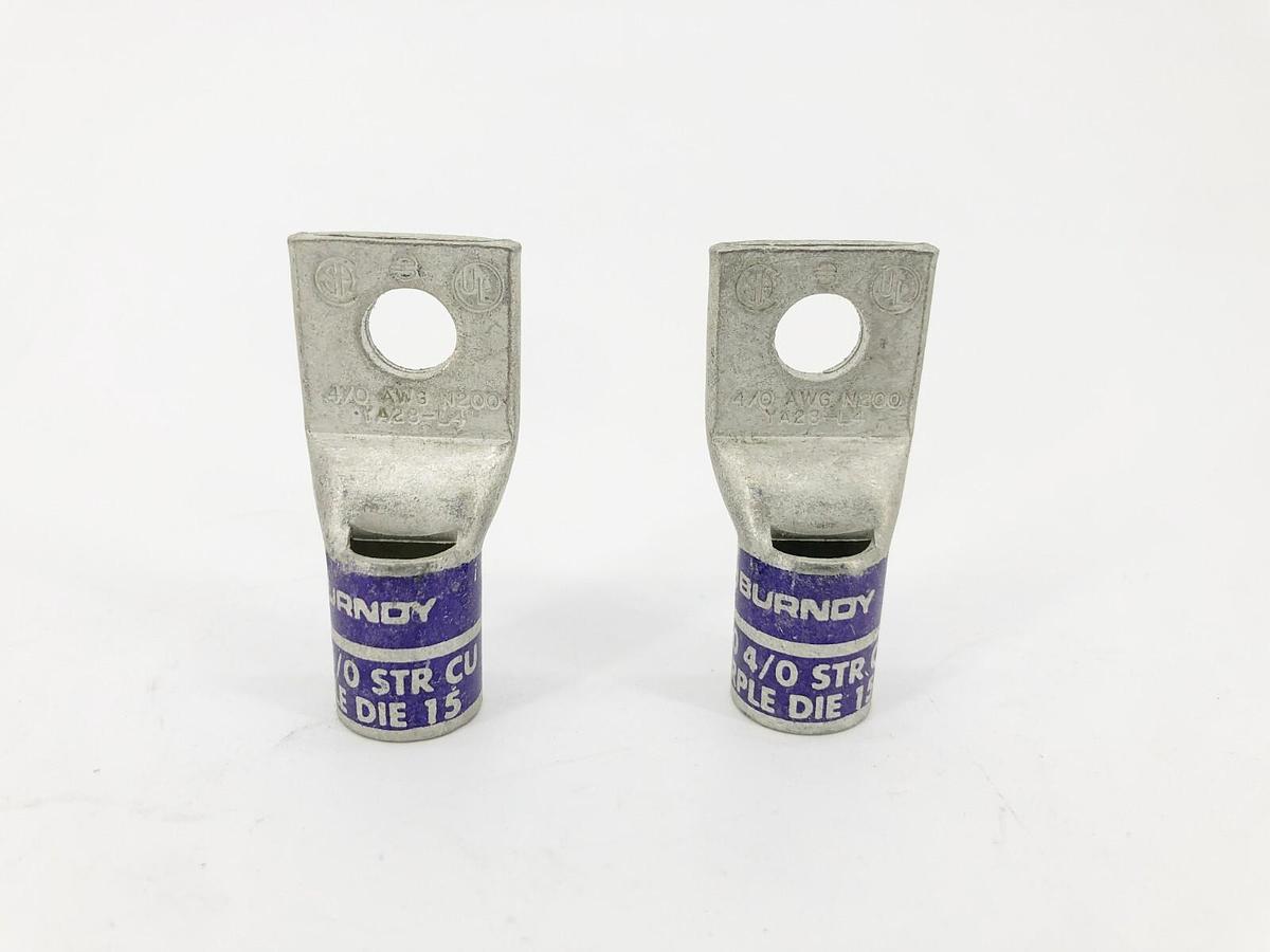 Lot of 2 New Burndy YA28-L4 Compression Lugs 4/0 AWG N200 Purple Die 15