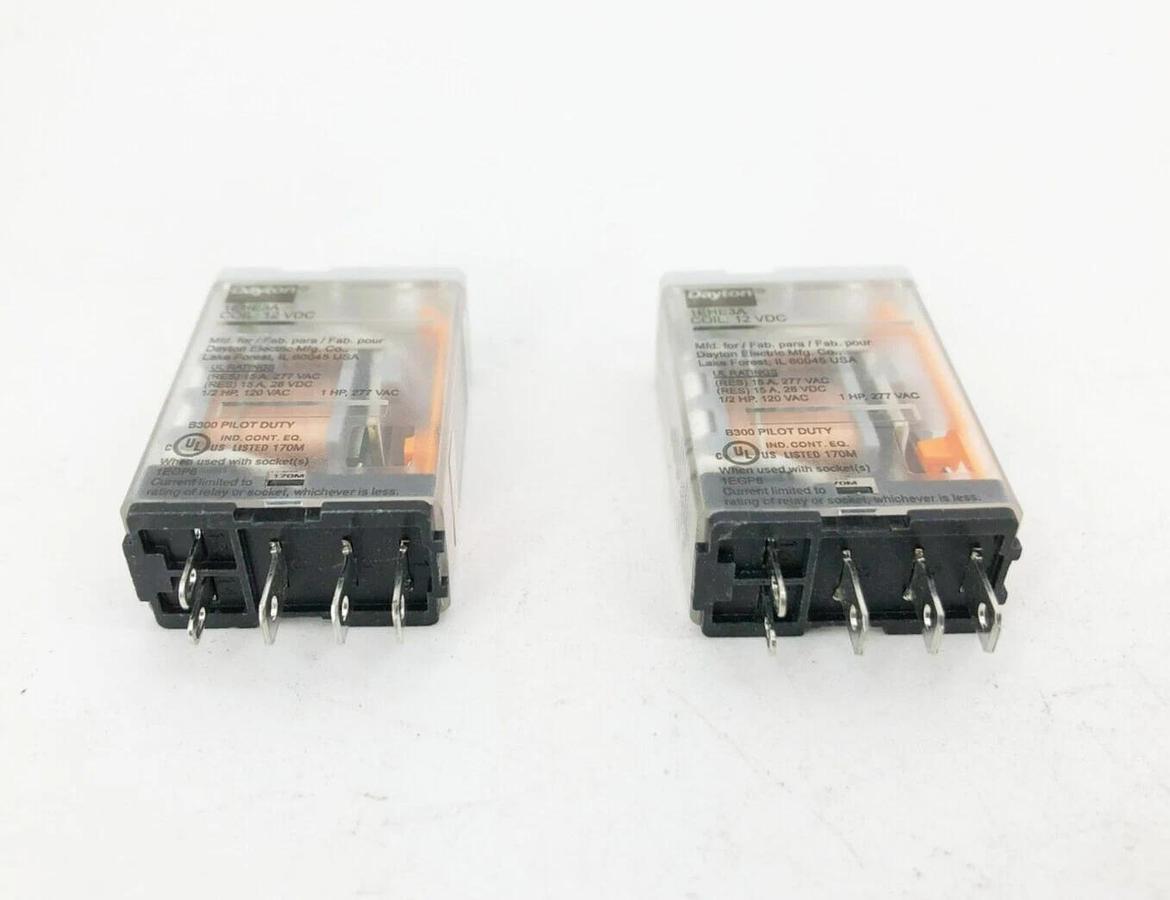 Lot of 2 New Dayton 1EHE3A Relays SPDT 15A 12VDC