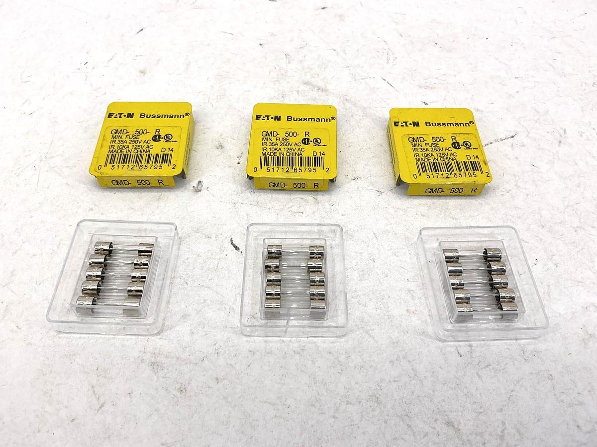 Lot of 15 New Bussmann GMD-500-R Glass Mini Fuses 500mA 250V
