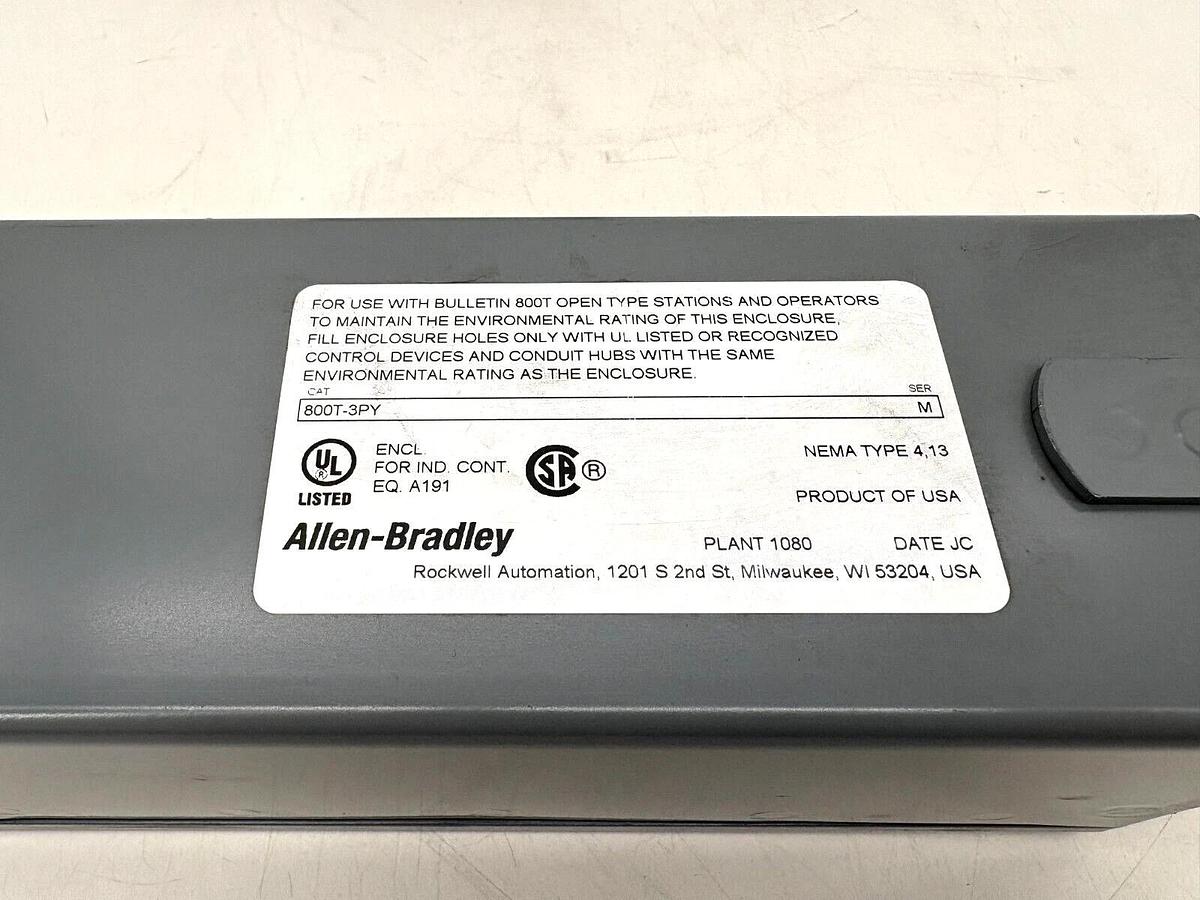 New Allen Bradley 800T-3PY Ser. M Push Button Enclosure Pendent Type 3-Hole