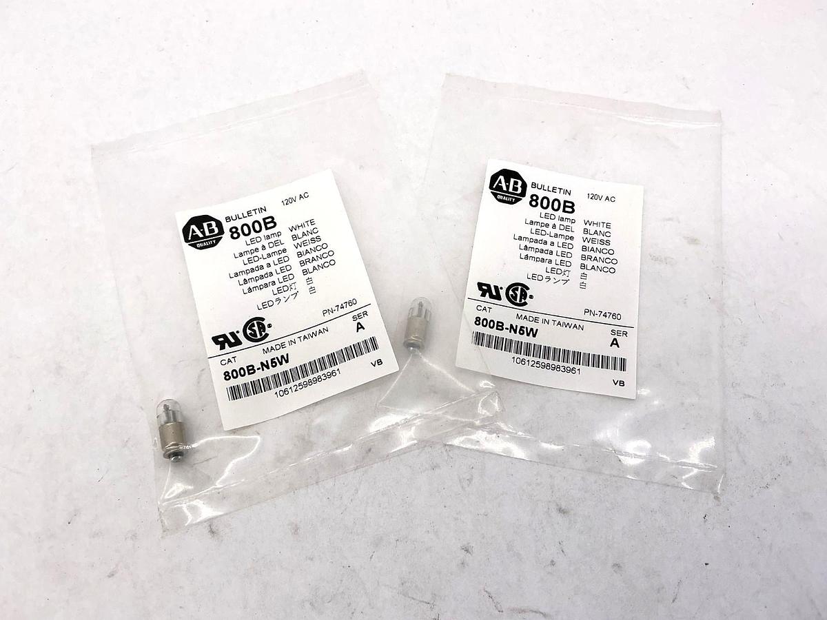 Lot of 2 New Allen Bradley 800B-N5W Ser A LED Lamp White 120VAC