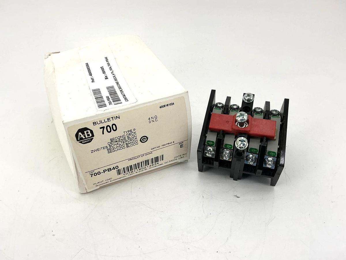 New Allen Bradley 700-PB40 Ser E Relay Second Deck Type P 4-Pole 4NO 10A 700PB40