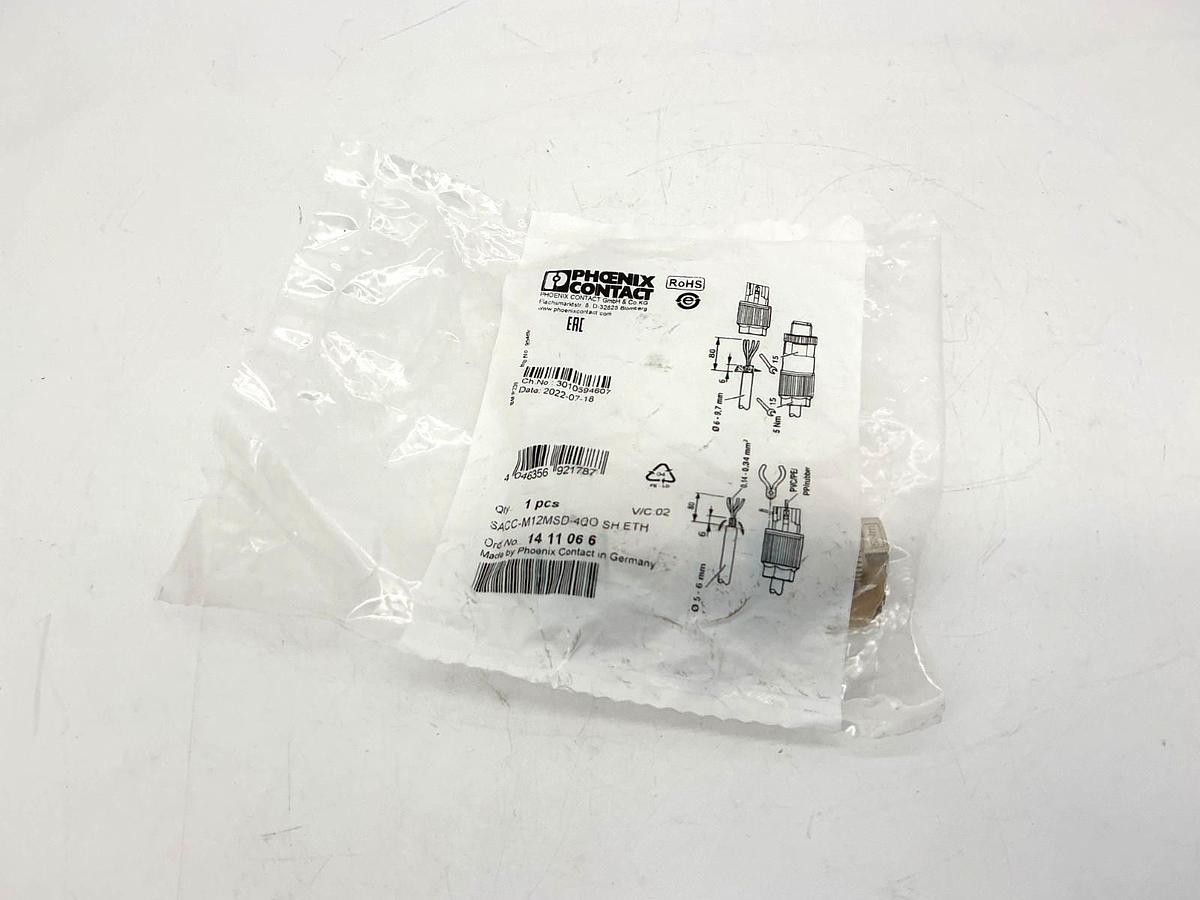 New Phoenix Contact SACC-M12MSD-4QO-SH-ETH Data Connector 4-Pin 1411066