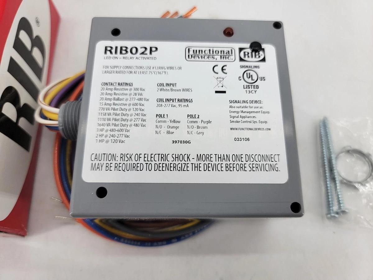 Used Functional Devices RIB02P Power Relay DPDT 208-277VAC 20A - New Surplus