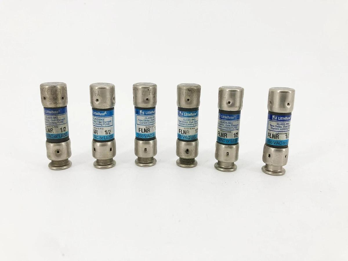 Lot of 6 New Littelfuse FLNR 1/2A Time Delay Fuses 250VAC 1/2A