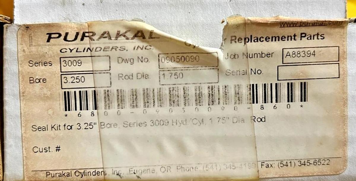 New Purakal Series 3009 Seal Kit 3.25" Bore 1.75" Rod Dwg. No. 09050090