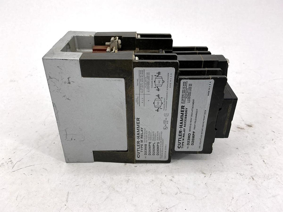 Used Cutler-Hammer D23MB Ser A2 Type M Relay w/ D23MD Accessory 10A 300V
