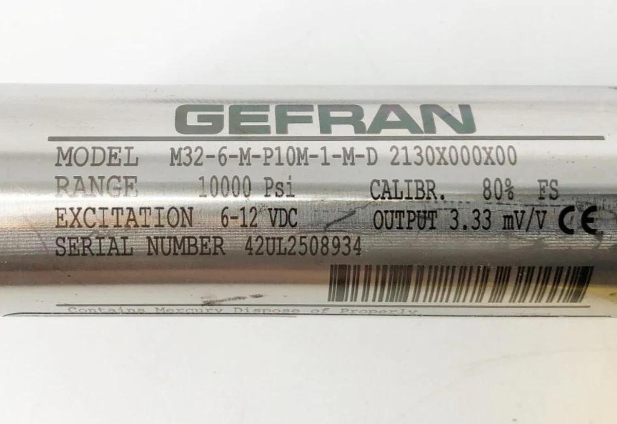 New Gefran M32-6-M-P10M-1-M-D High Temp Melt Pressure Transducer 2130X000X00