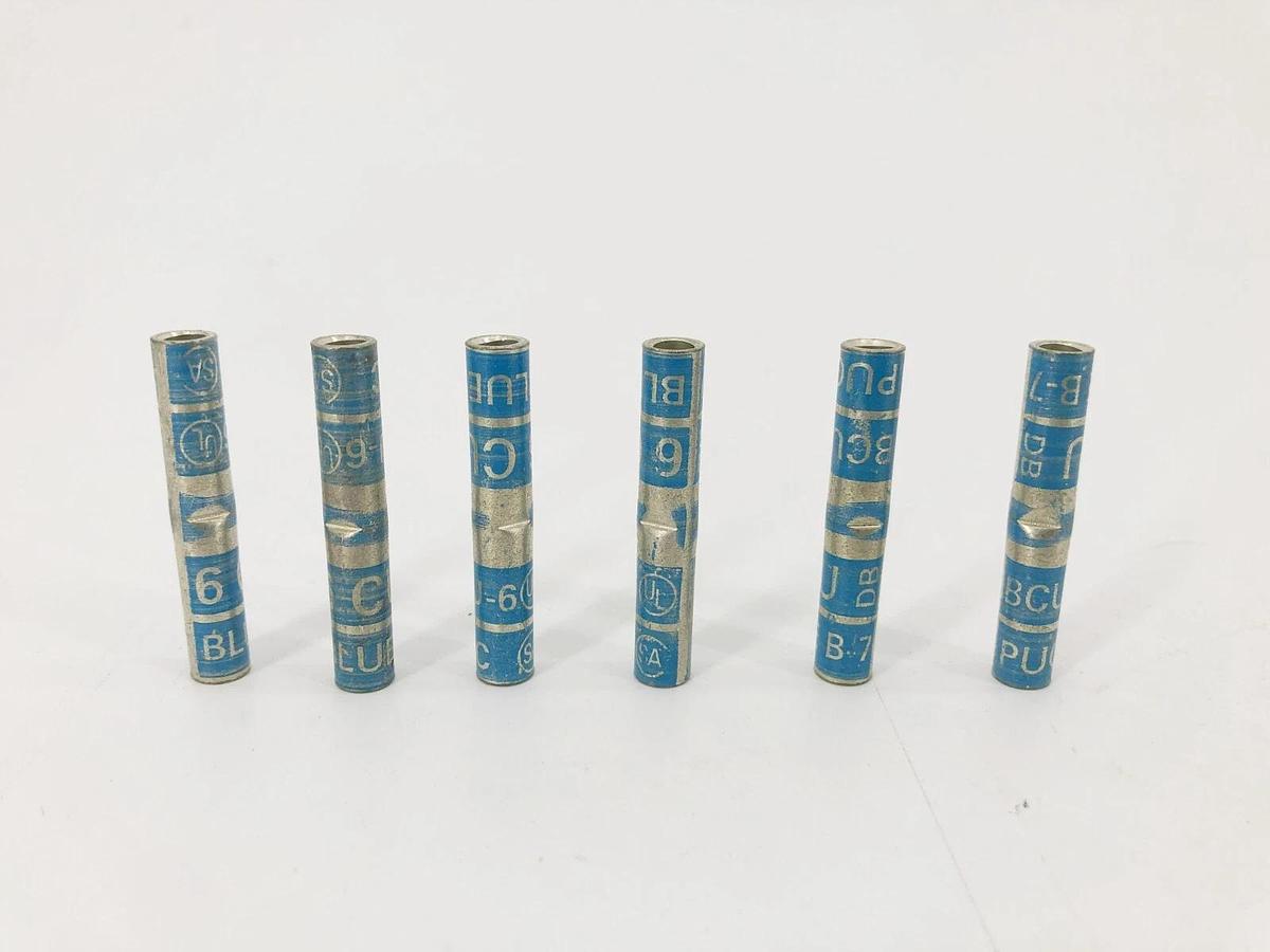 Lot of 6 New Penn-Union BCU-6 Splice Connectors Blue B-7 6AWG